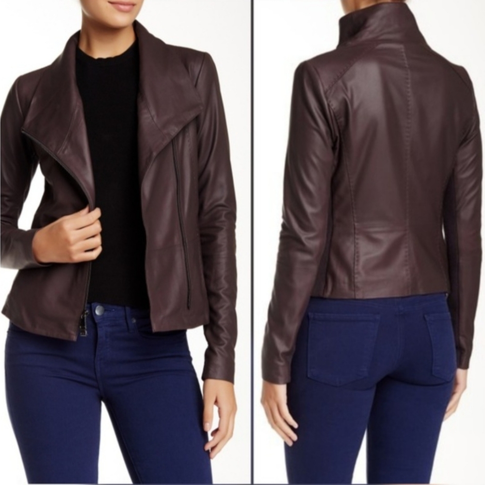 Vince Goat Leather Cropped Moto Jacket